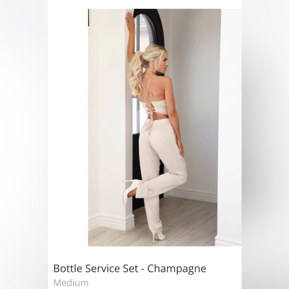 Champagne Straight-Leg Jumpsuit Set with Lace-Up Back
